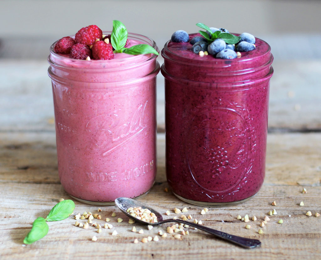 Raspberry Basil and Blueberry Mint Smoothies Delicious and Healthy by